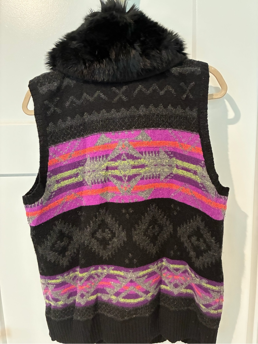 Lauren Ralph Lauren Black & Purple Knit Zip Vest with Faux Fur Collar - Picture 3 of 3
